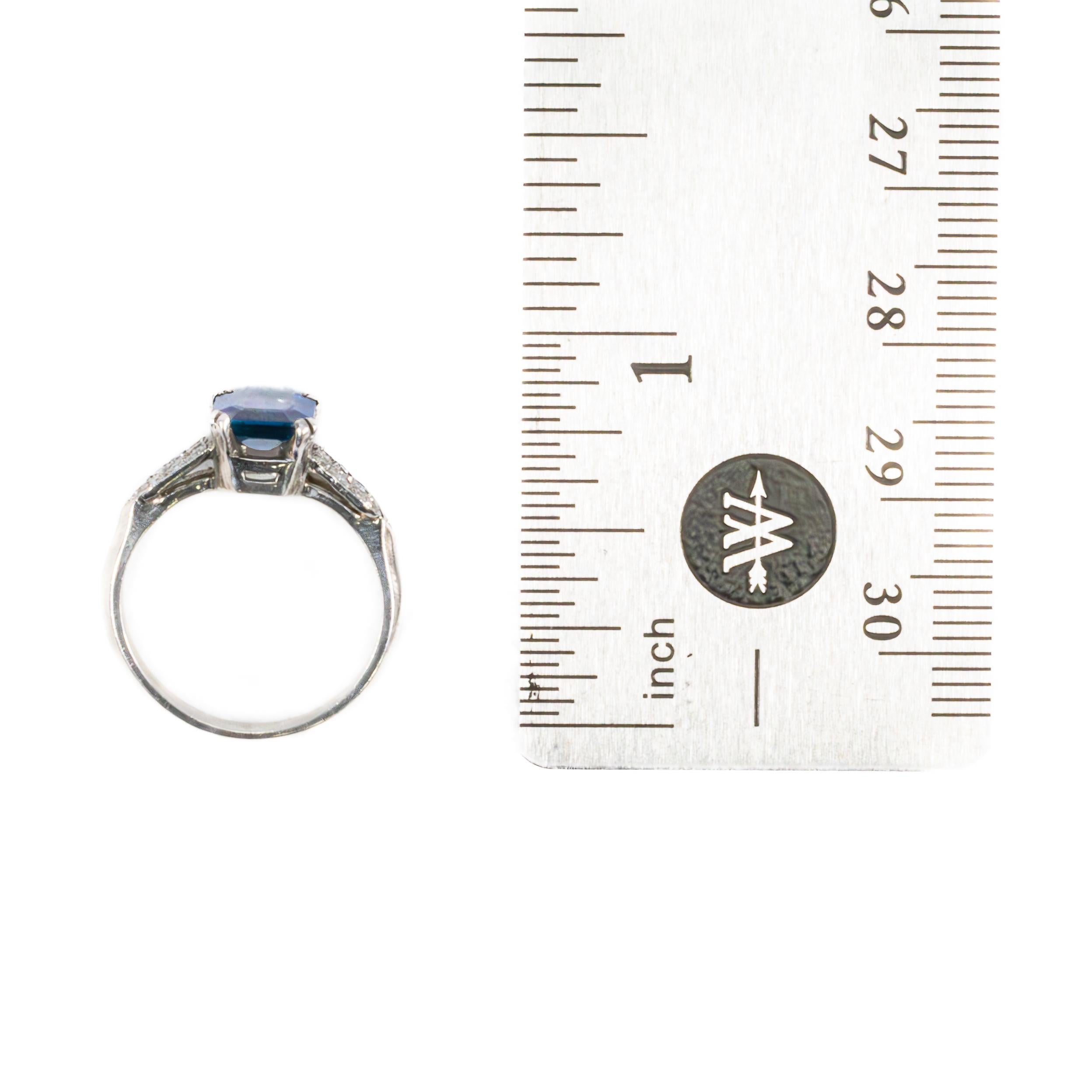 Emerald Cut Art Deco Sapphire and Diamond Platinum Ring For Sale