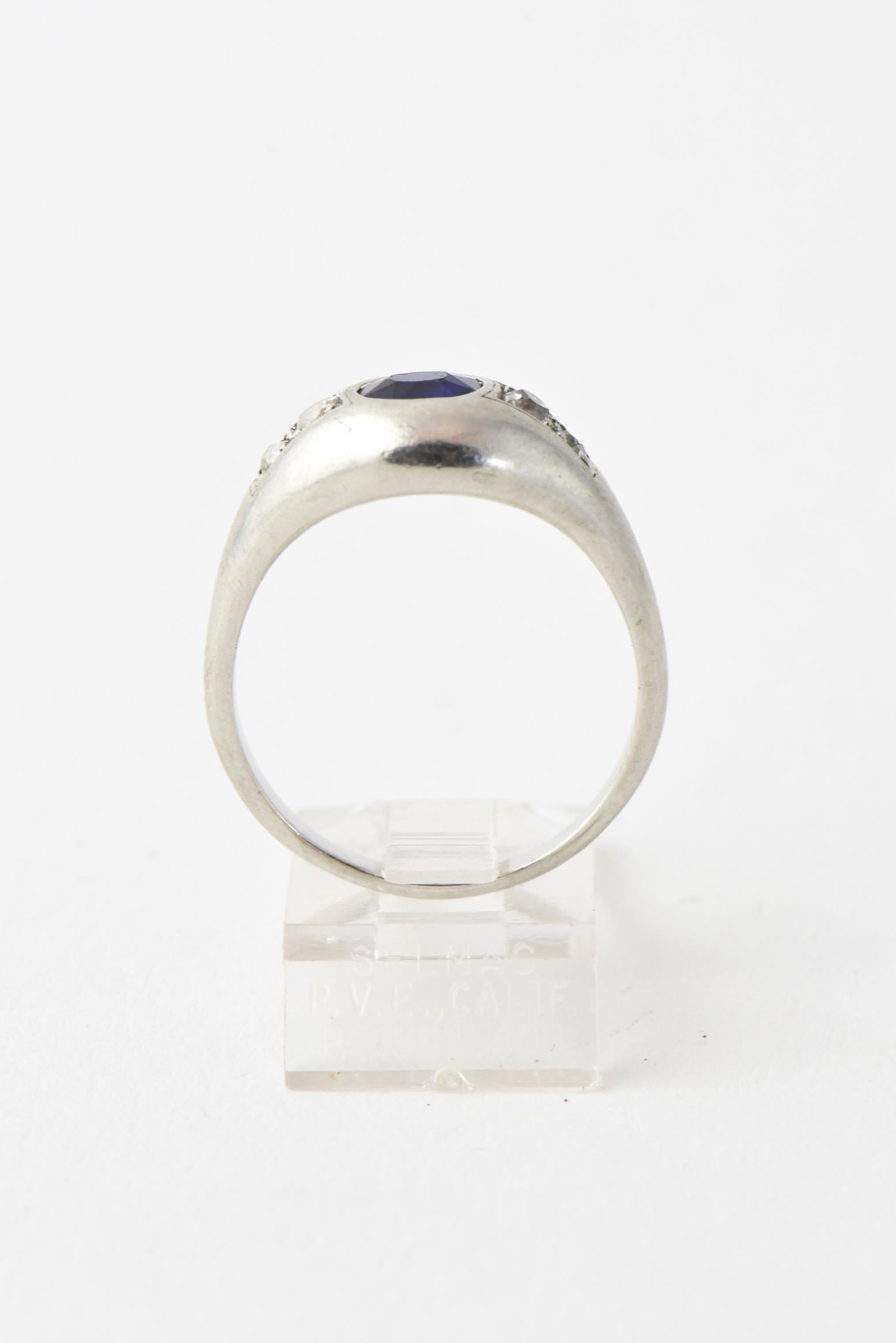Women's or Men's Art Deco Sapphire and Diamond Platinum Ring For Sale