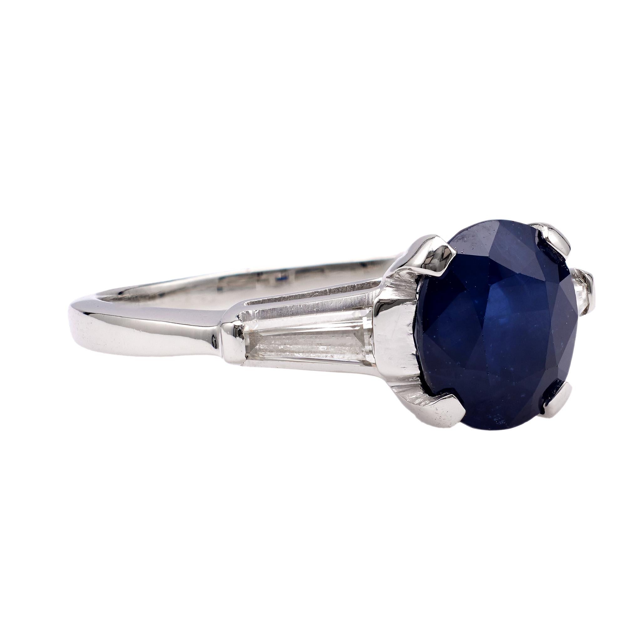 Women's or Men's Art Deco Sapphire and Diamond Platinum Ring