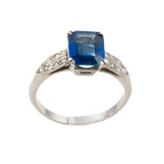 Bague Art déco en platine avec saphir et diamants