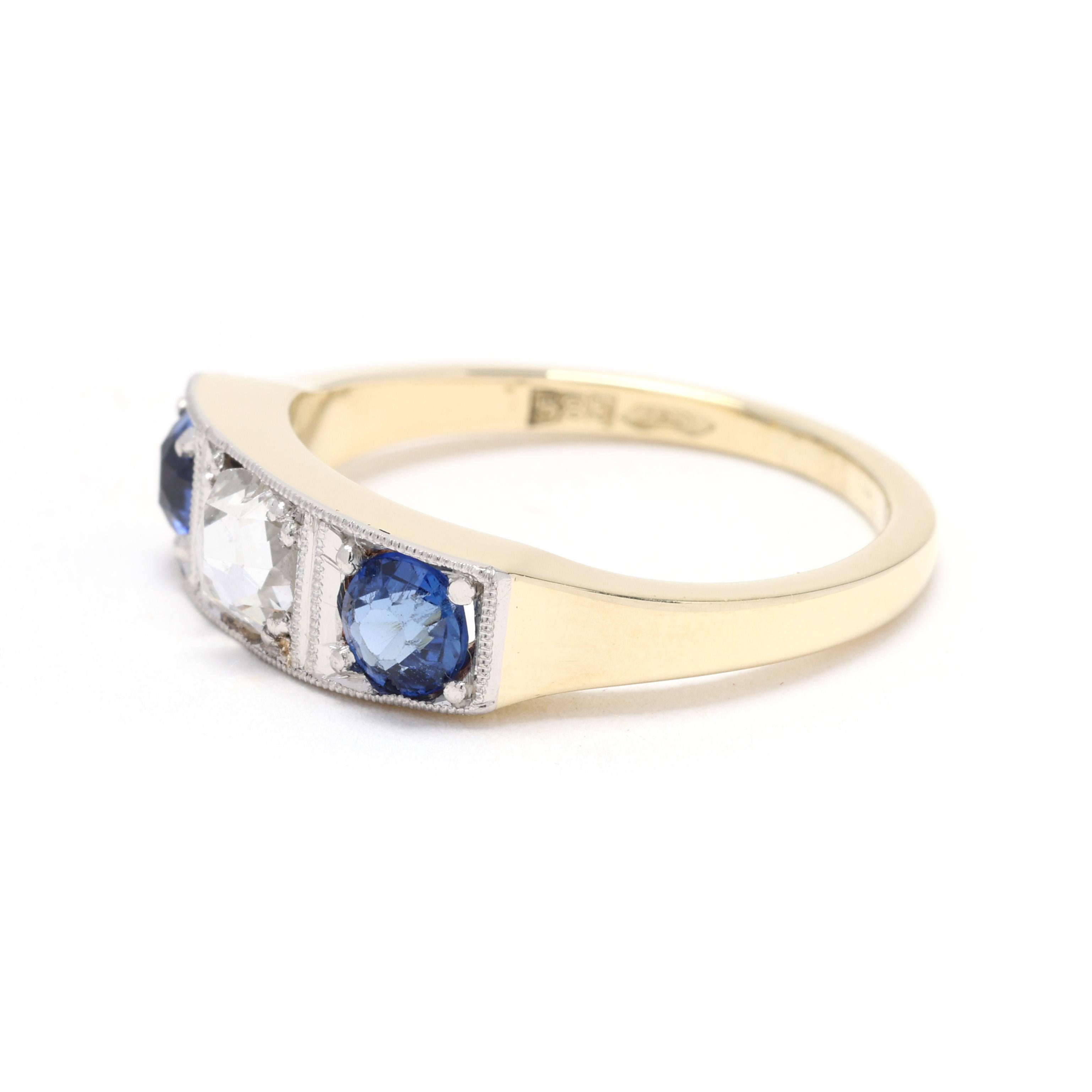 Art Deco Sapphire and Diamond Ring, 14k Yellow Gold, Ring Size 5 In Good Condition For Sale In McLeansville, NC