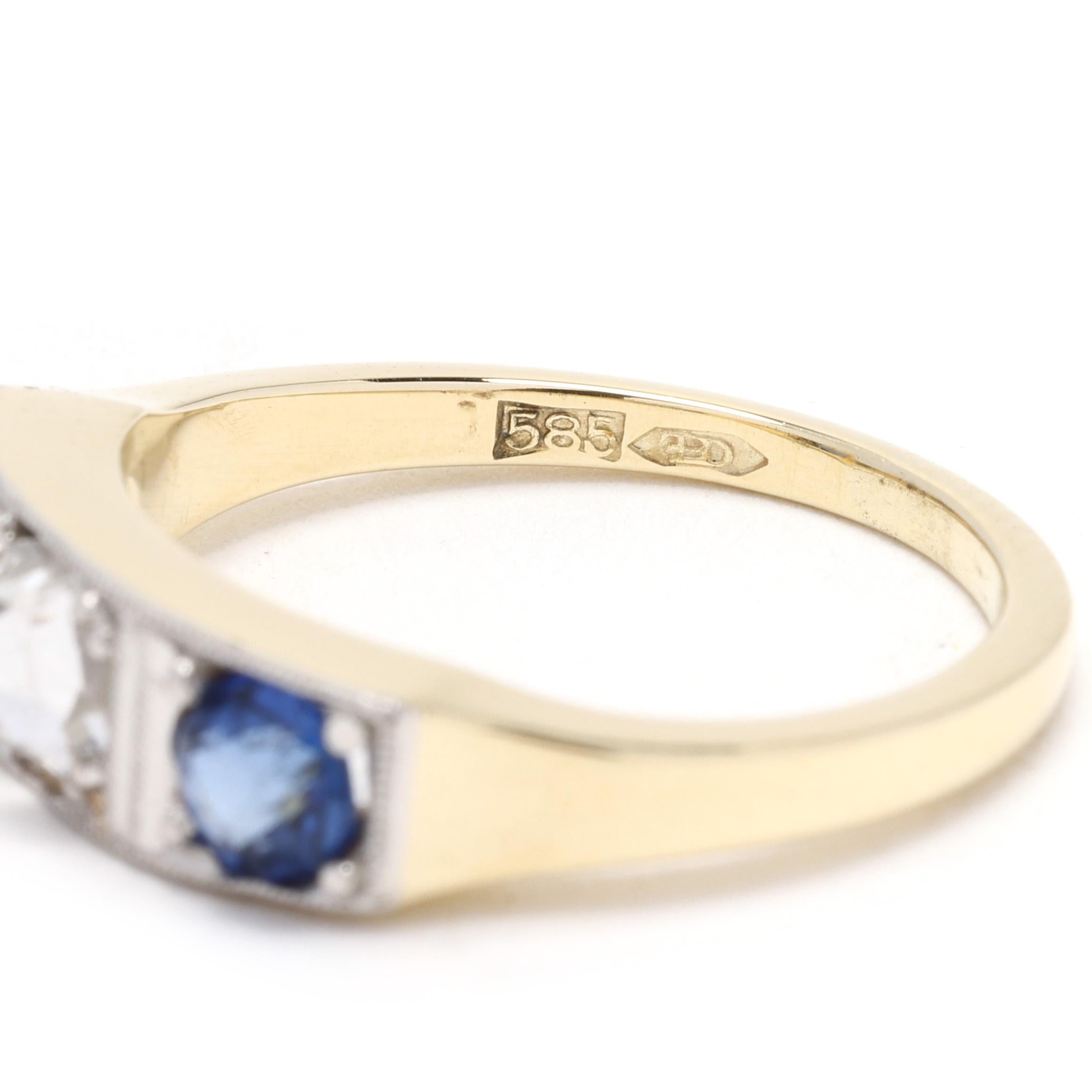 Women's Art Deco Sapphire and Diamond Ring, 14k Yellow Gold, Ring Size 5 For Sale