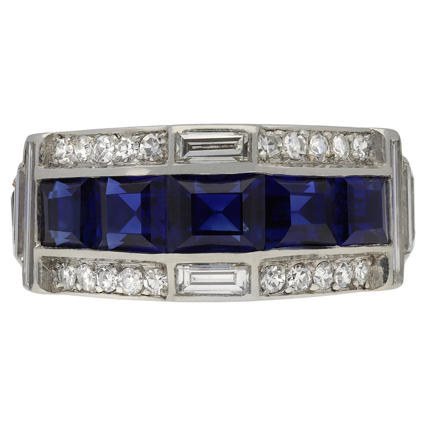 Art Deco Sapphire and Diamond Ring, circa 1935 For Sale