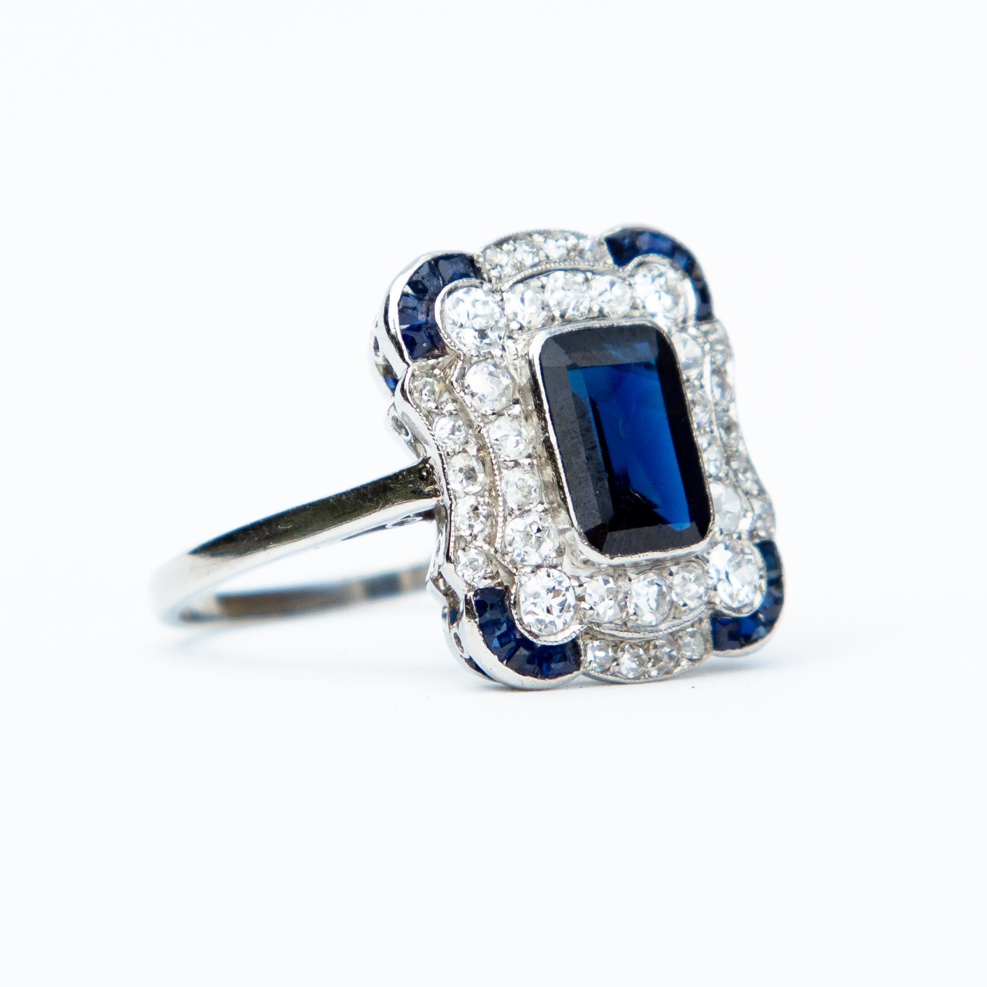 Emerald Cut Art Deco Sapphire and Diamond Ring