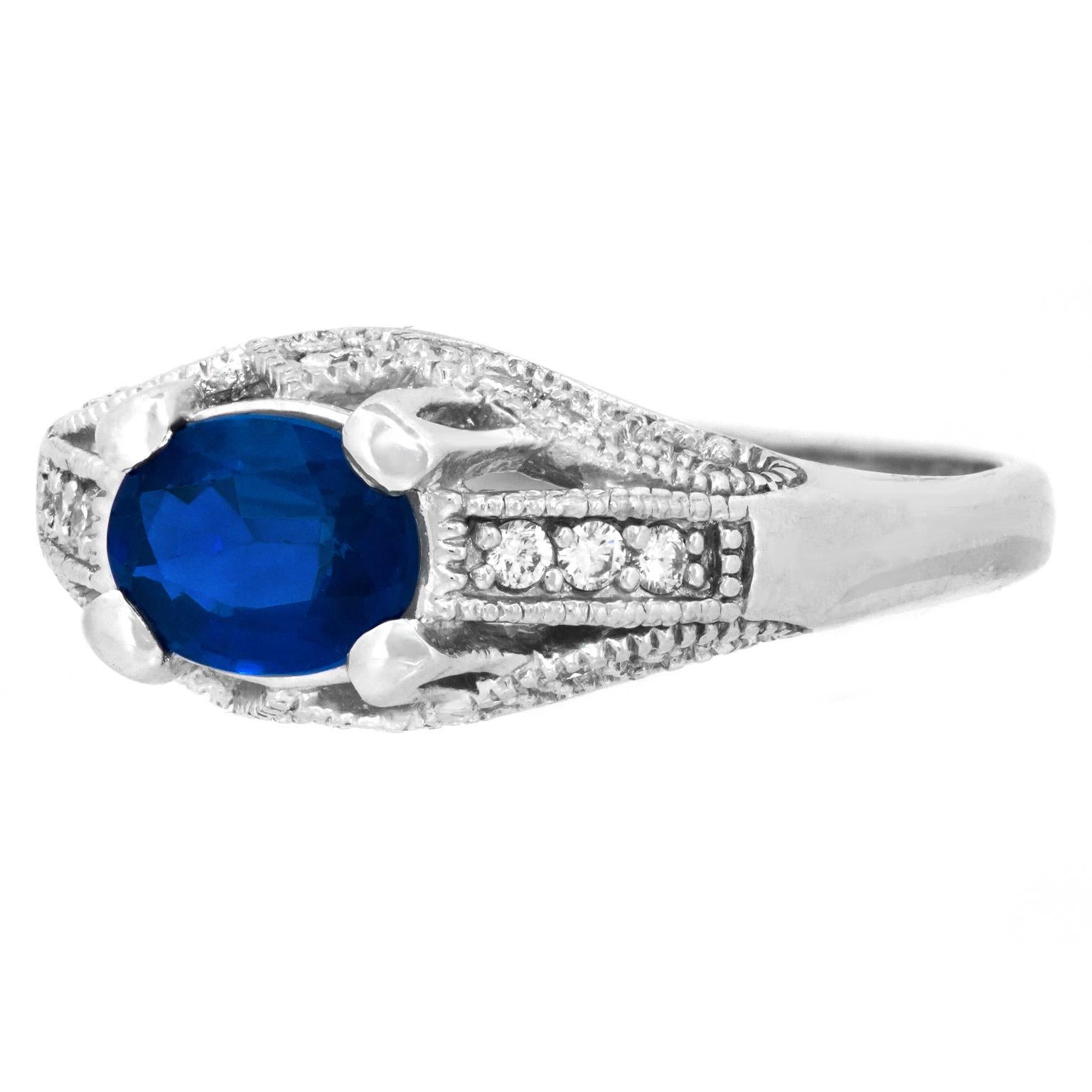 Oval Cut Art Deco Sapphire and Diamond Ring For Sale