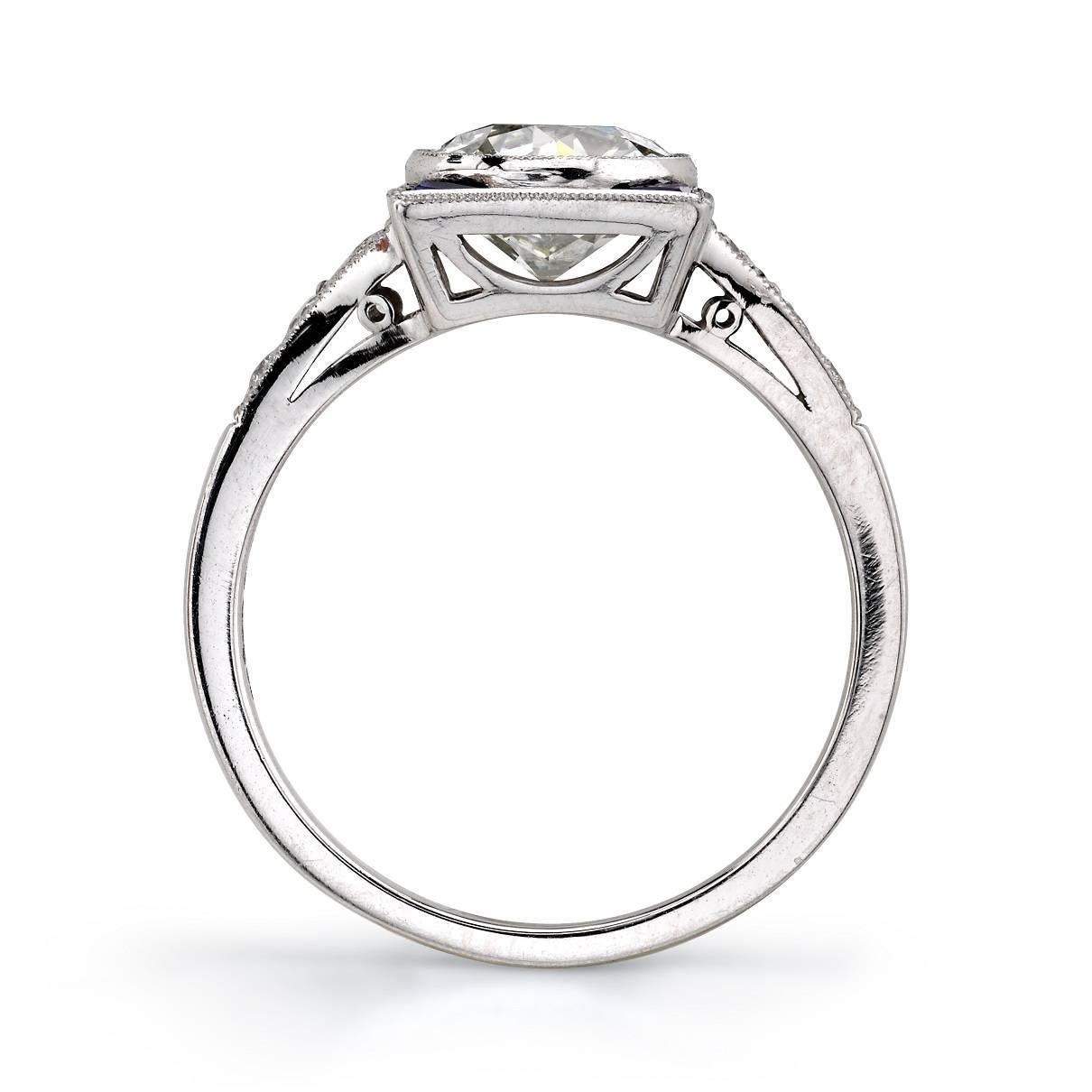 Art Deco 1.45 Carat Old European Cut Diamond With Sapphire Accents Set in a Platinum Ring