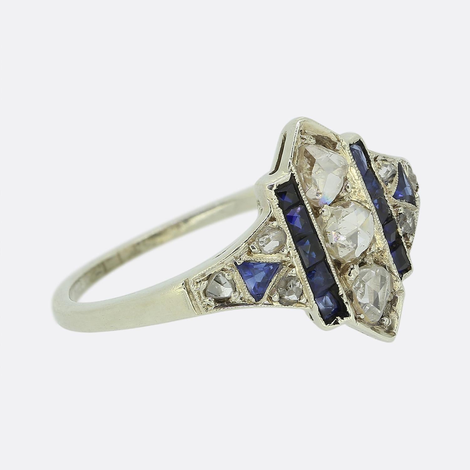 Rose Cut Art Deco Sapphire and Diamond Ring For Sale