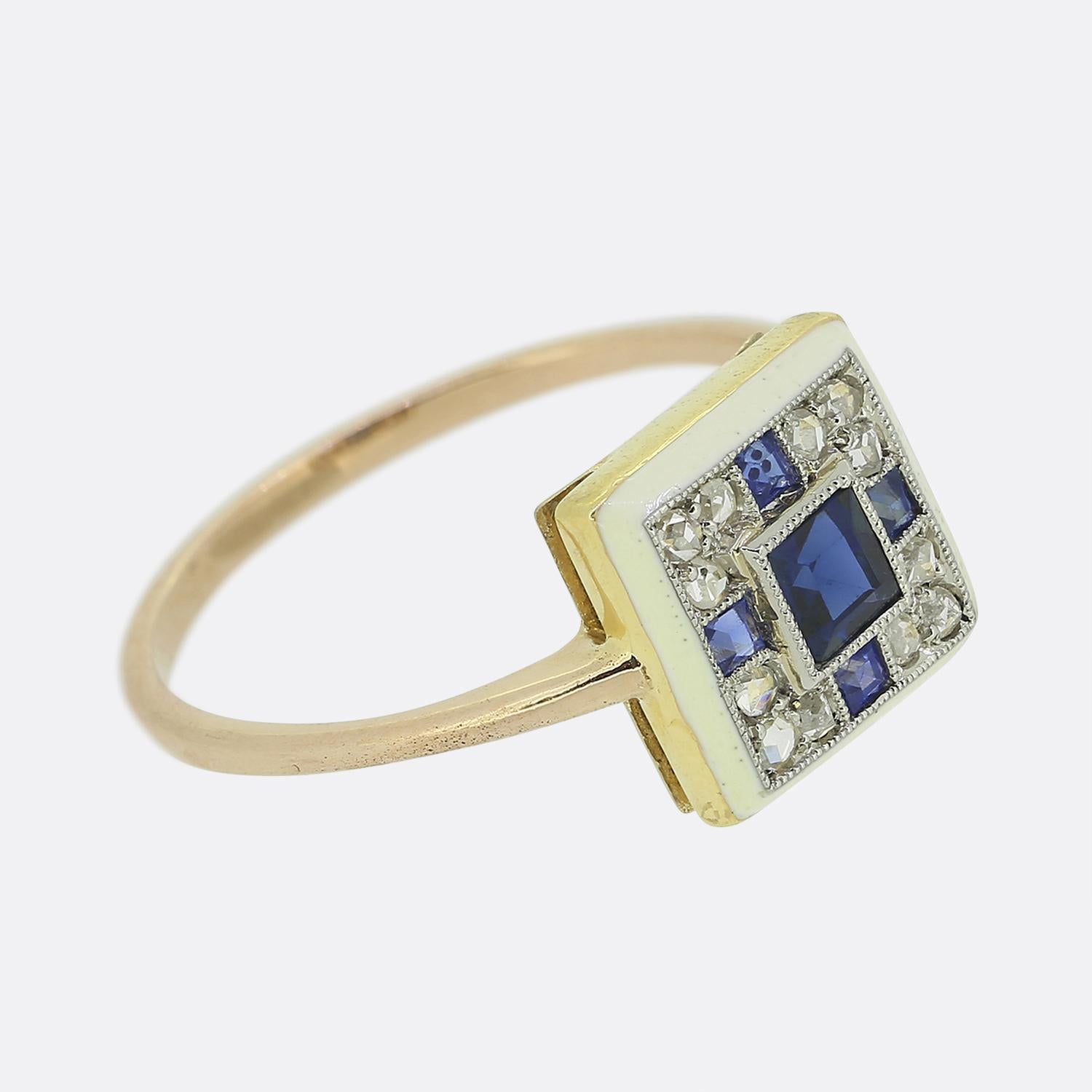Rose Cut Art Deco Sapphire and Diamond Ring For Sale