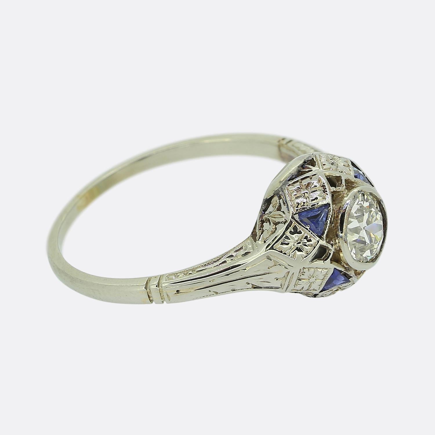 Old European Cut Art Deco Sapphire and Diamond Ring For Sale