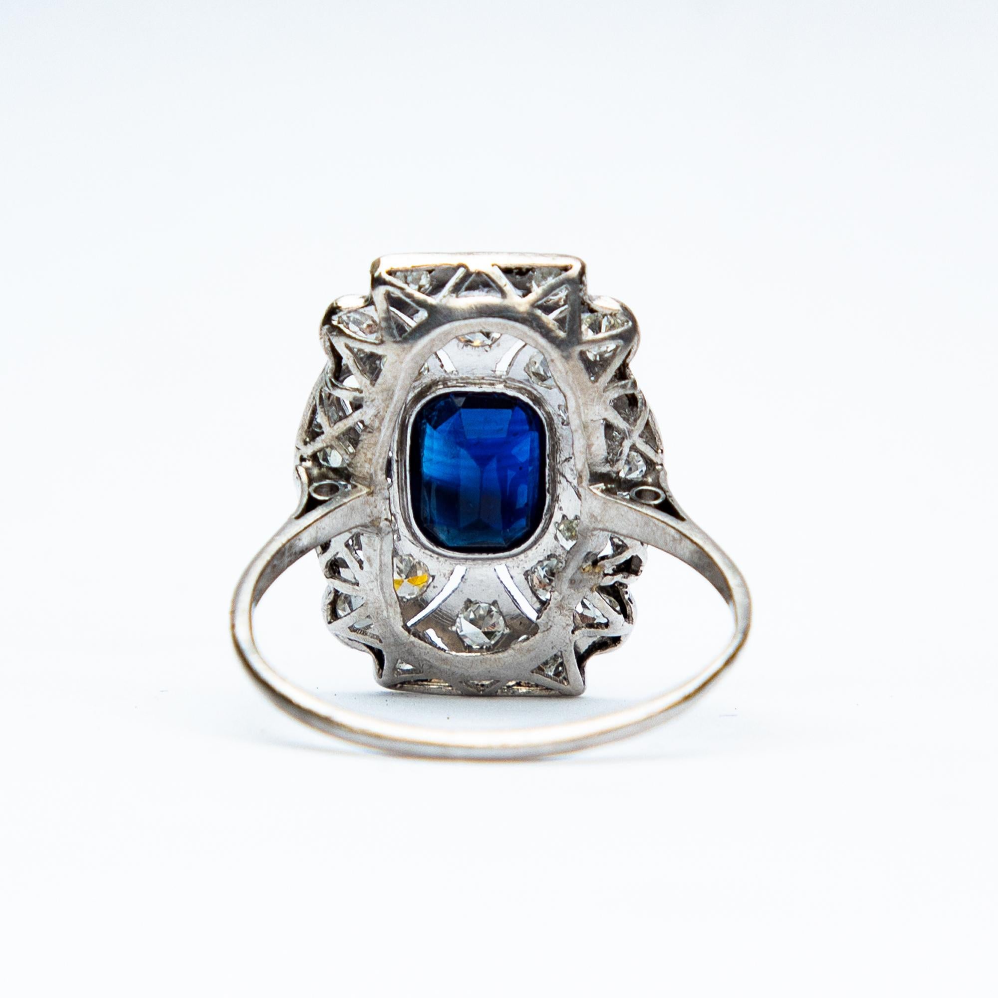 Emerald Cut Art Deco Sapphire and Diamond Ring For Sale