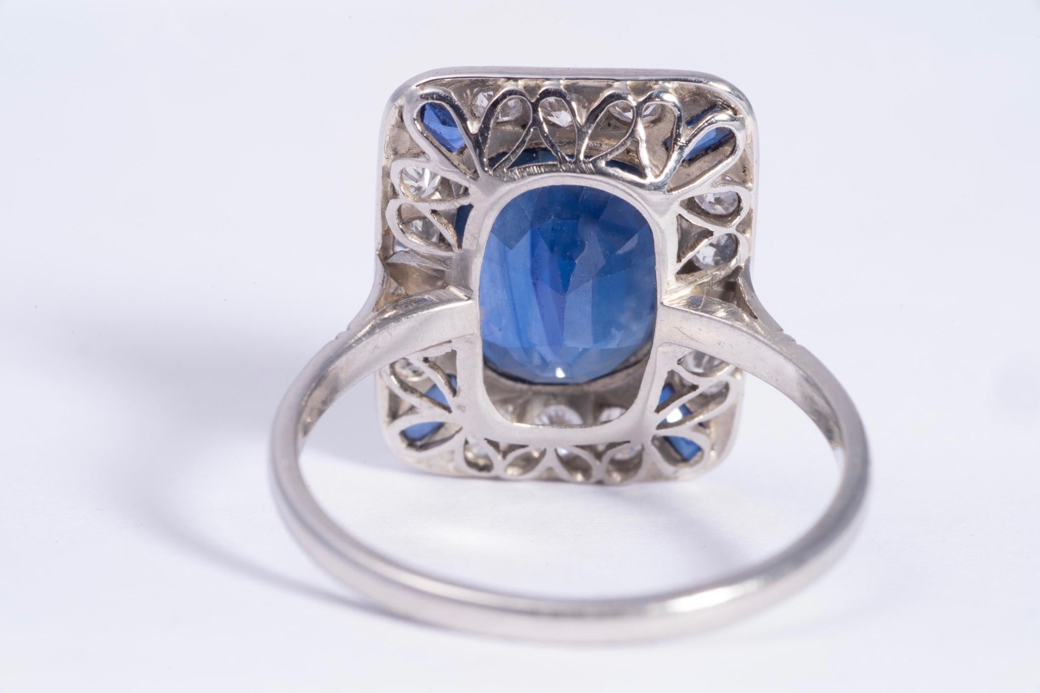 Cushion Cut Art Deco Style Sapphire and Diamond Ring