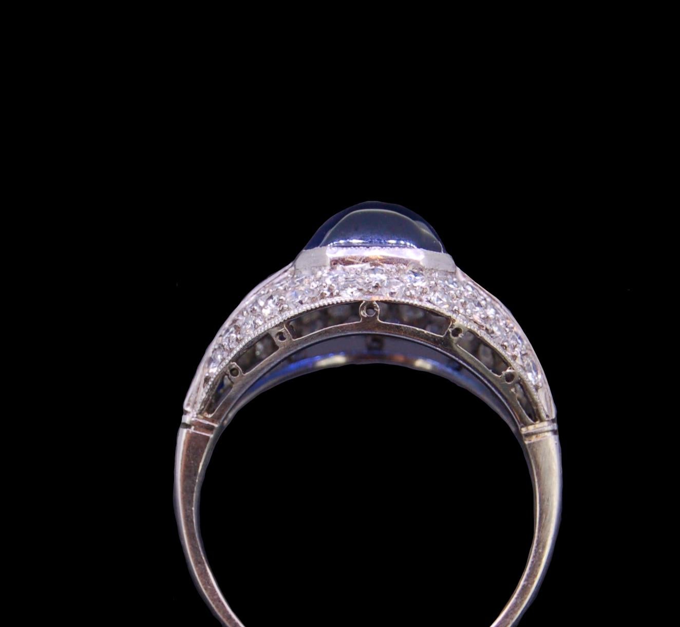 Women's or Men's Art Deco Style Sapphire and Diamond Ring For Sale