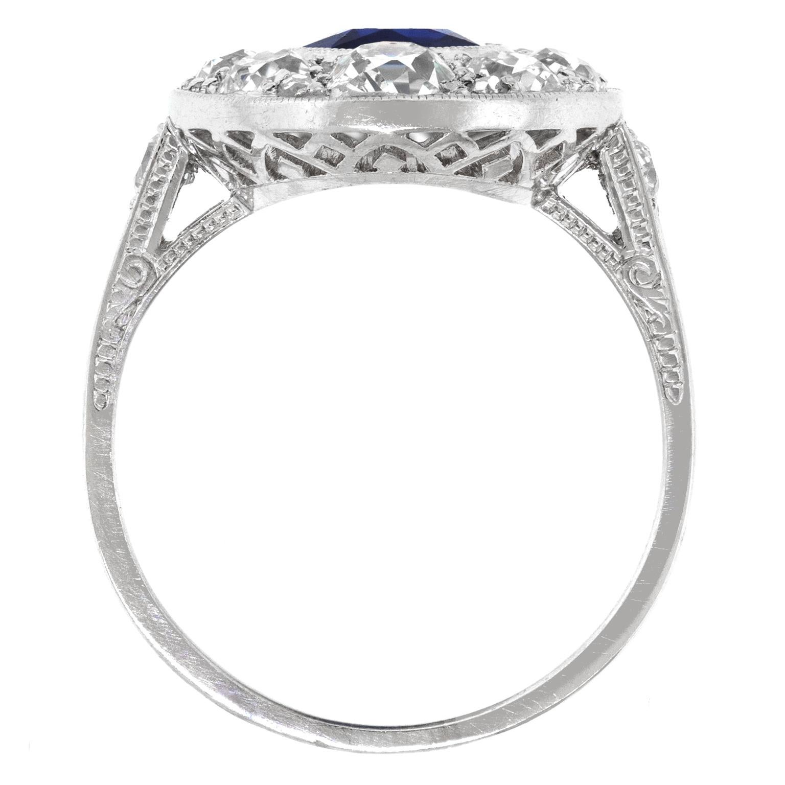 Women's or Men's Art Deco Sapphire and Diamond Ring For Sale