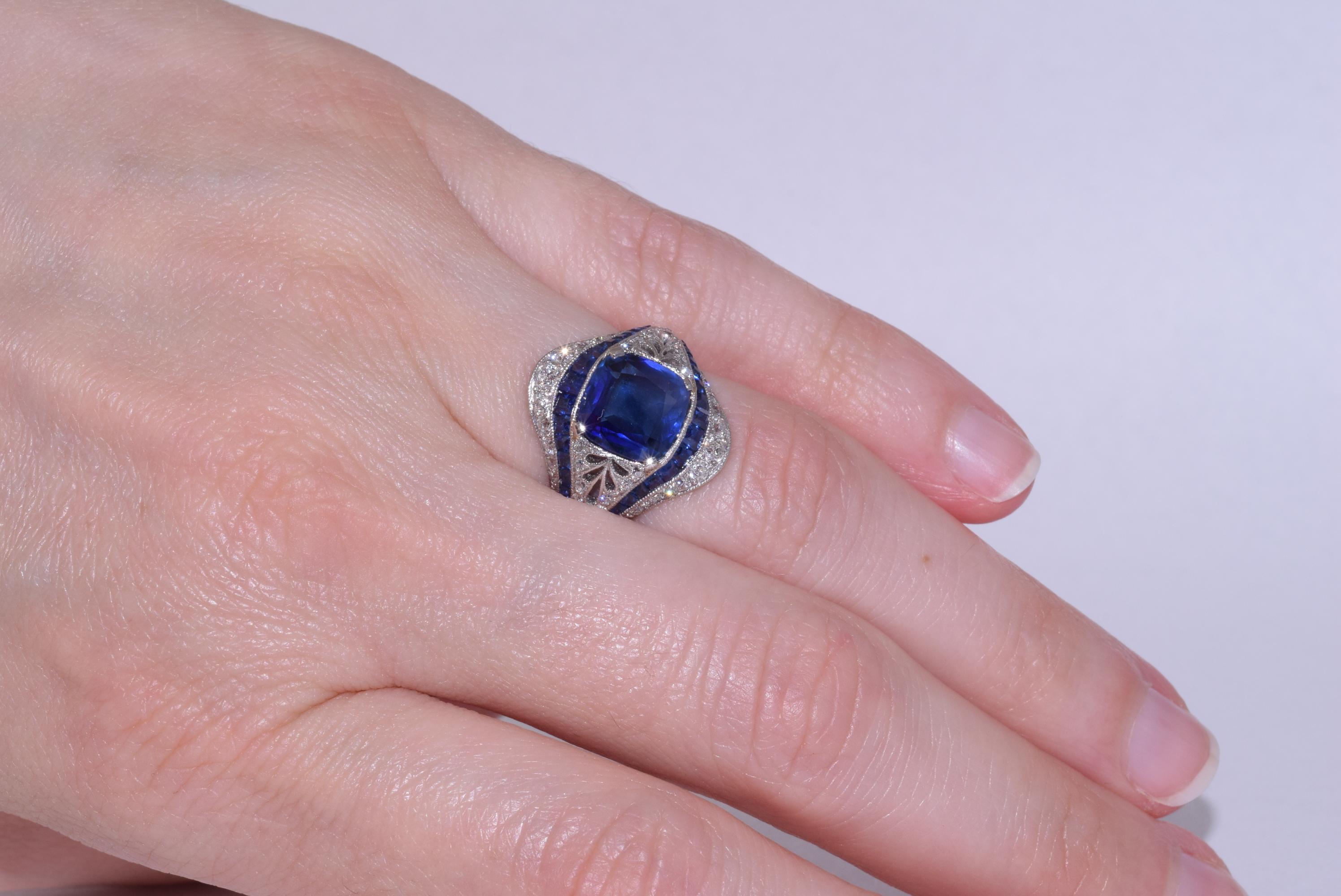 Women's Art Deco Sapphire and Diamond Ring For Sale