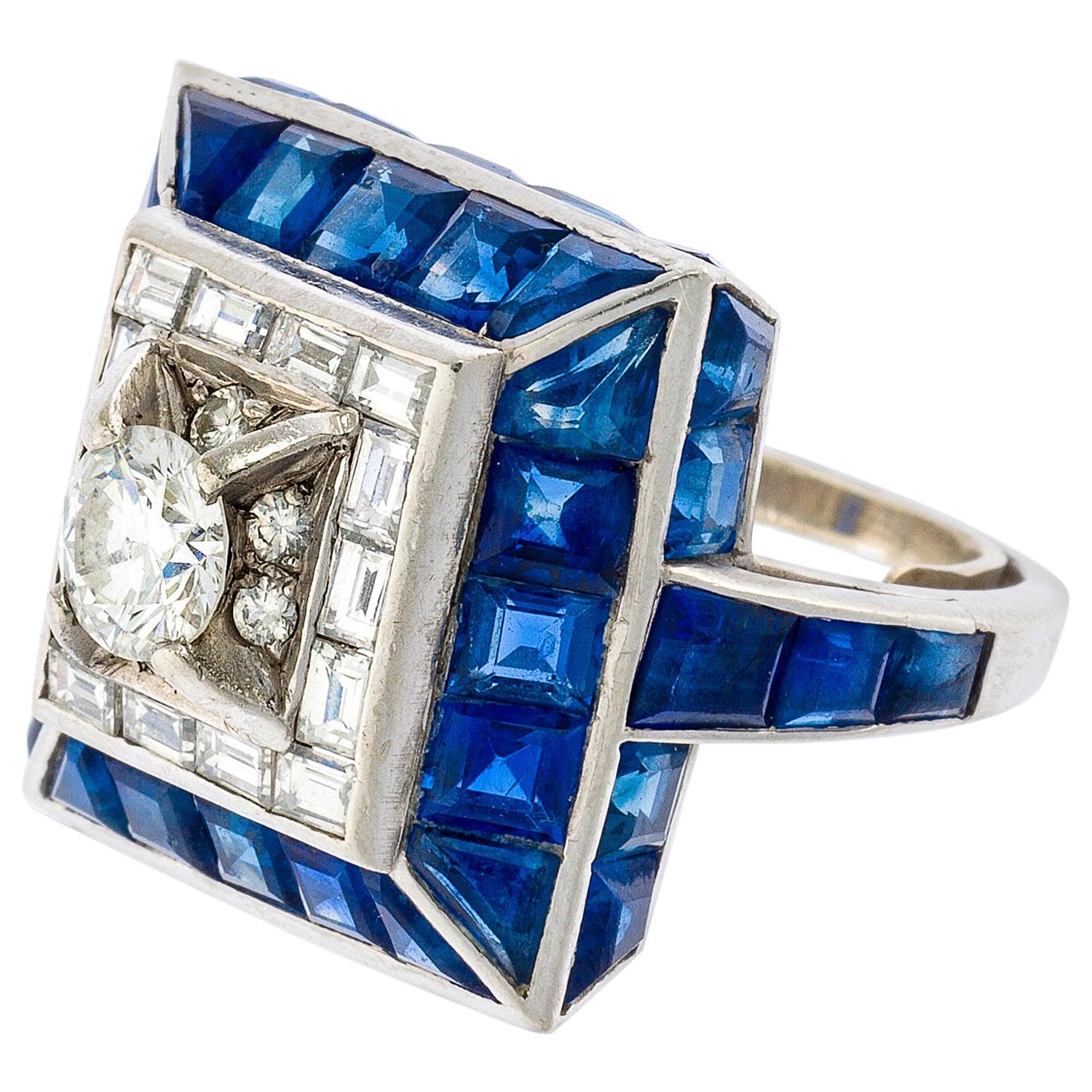 Art Deco Sapphire and Diamond Ring