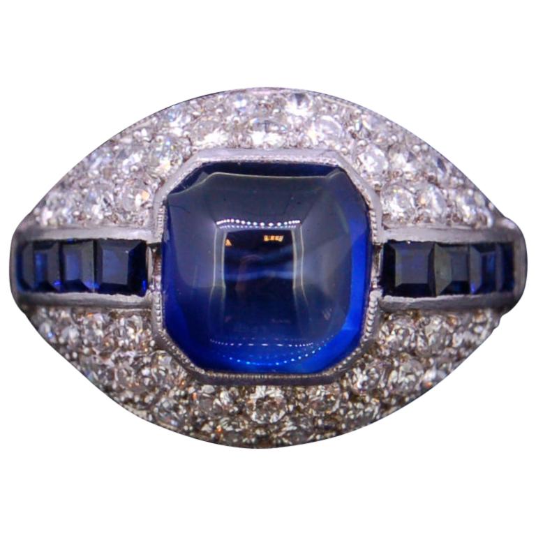 Art Deco Style Sapphire and Diamond Ring For Sale