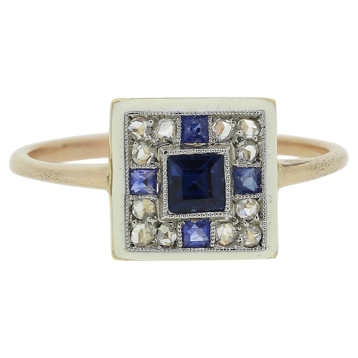 Art Deco Sapphire and Diamond Ring For Sale