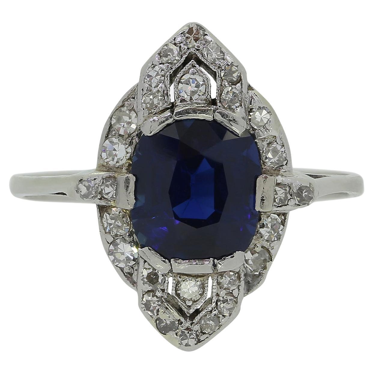 Art Deco Sapphire and Diamond Ring For Sale