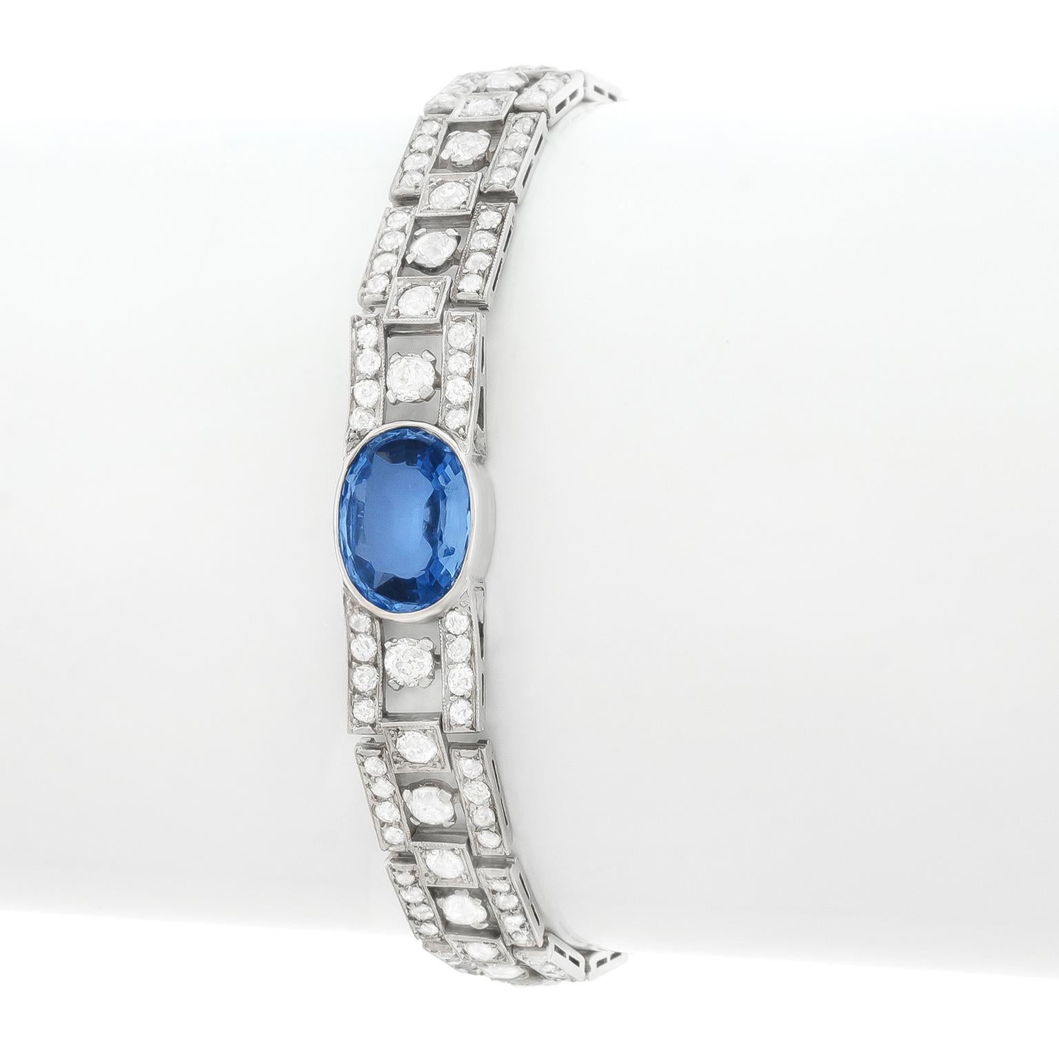 Brilliant Cut Art Deco Sapphire and Diamond Set Platinum Bracelet