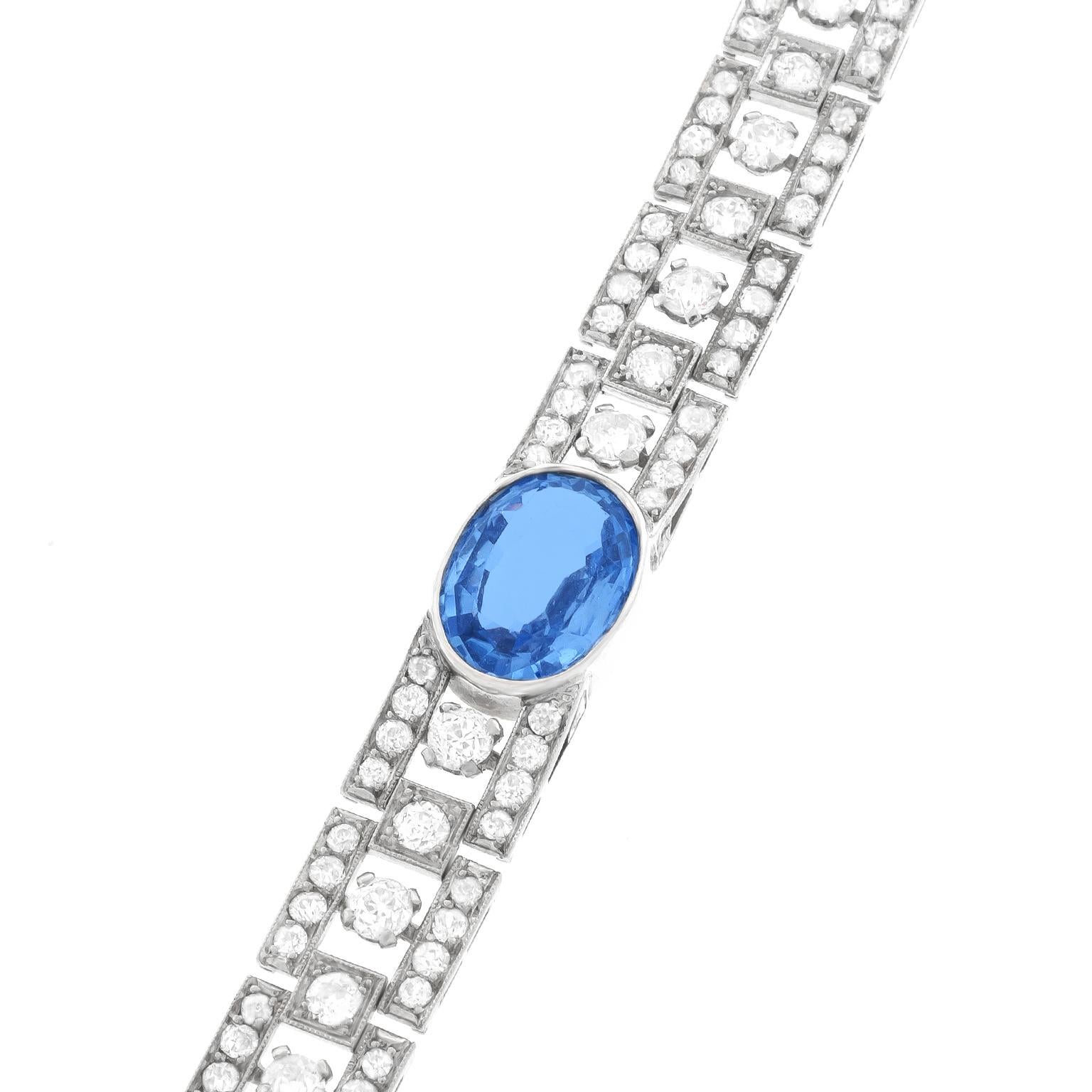 Women's Art Deco Sapphire and Diamond Set Platinum Bracelet