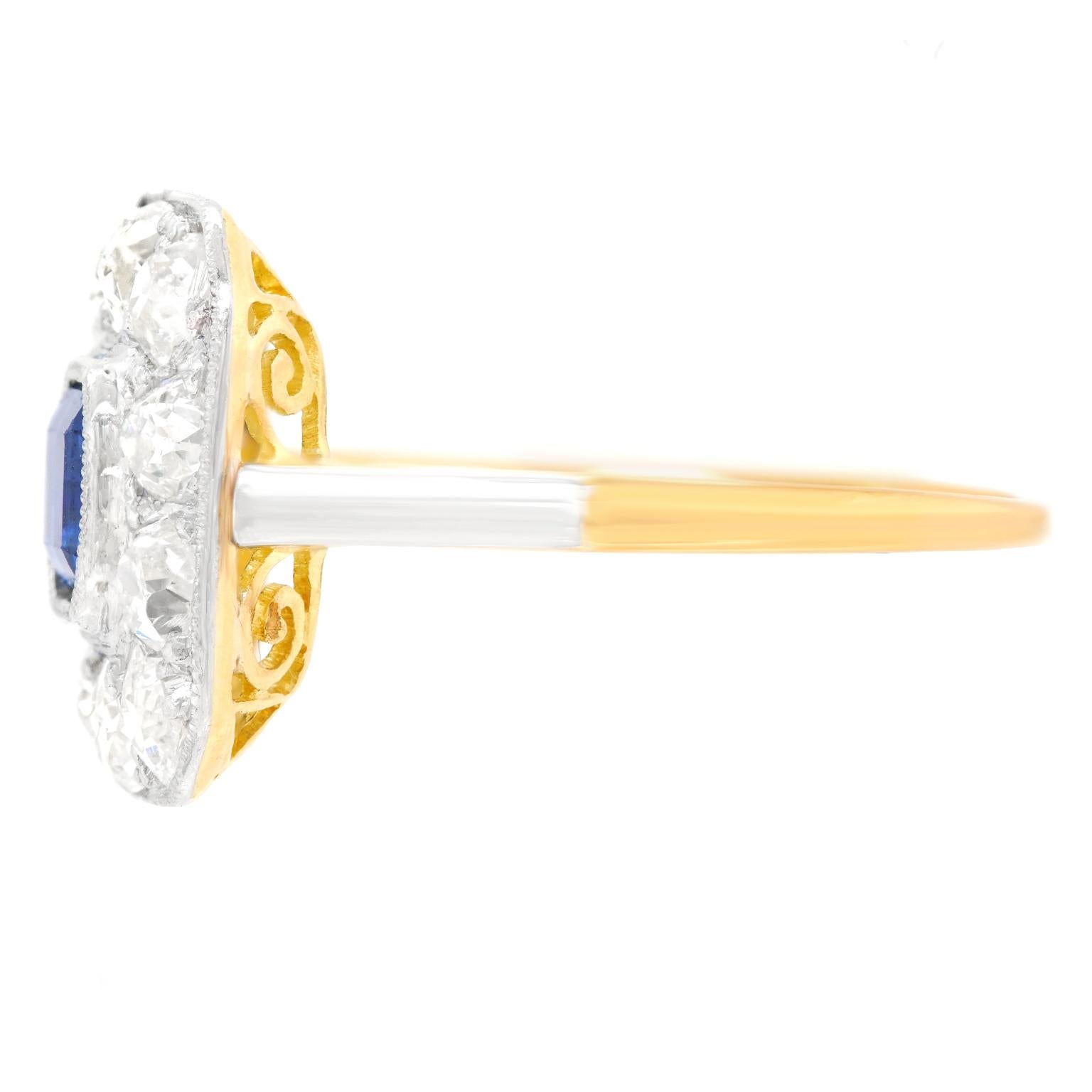 Art Deco Sapphire and Diamond-Set Platinum over Gold Ring 2