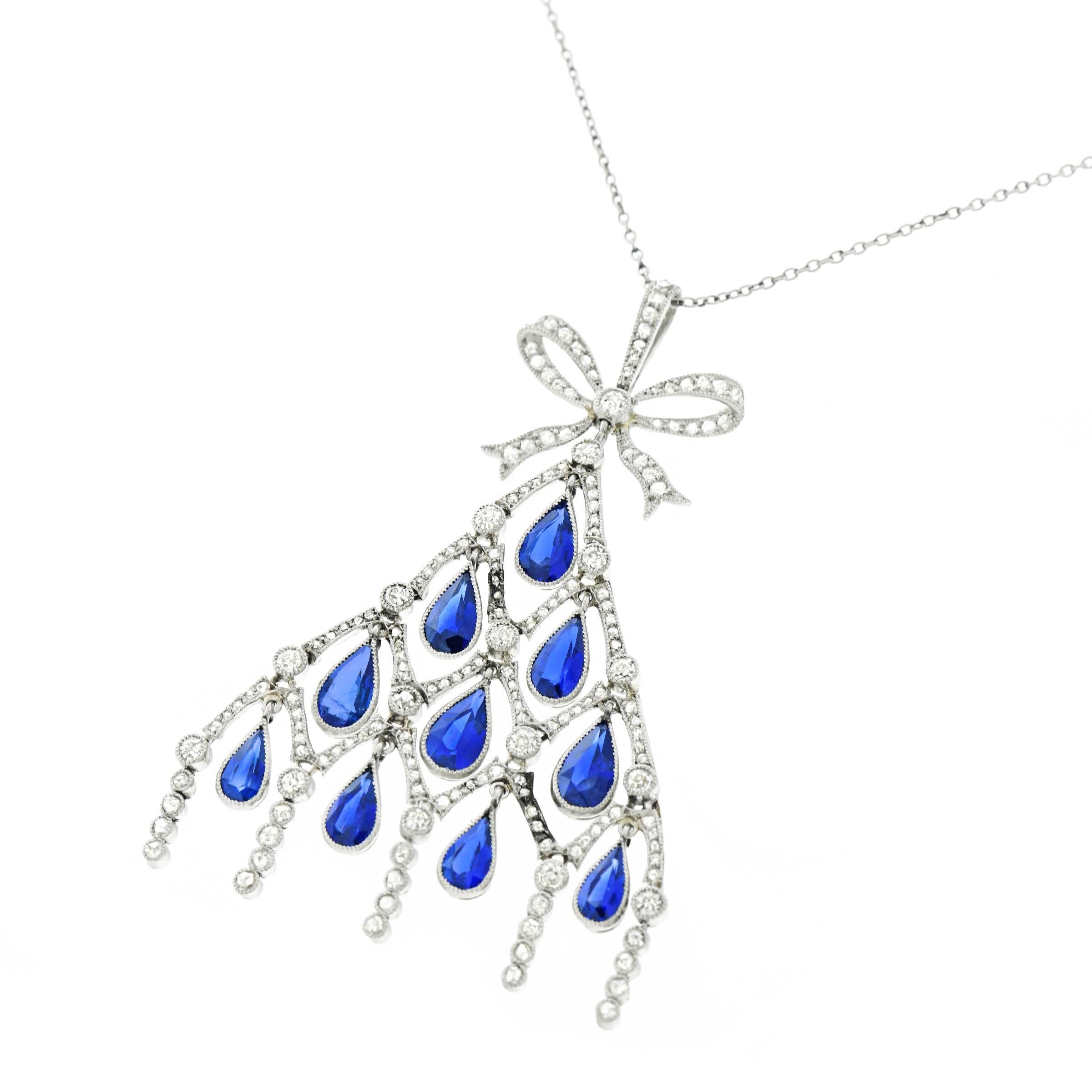 Art Deco Sapphire and Diamond Set Platinum Pendant In Excellent Condition In Litchfield, CT