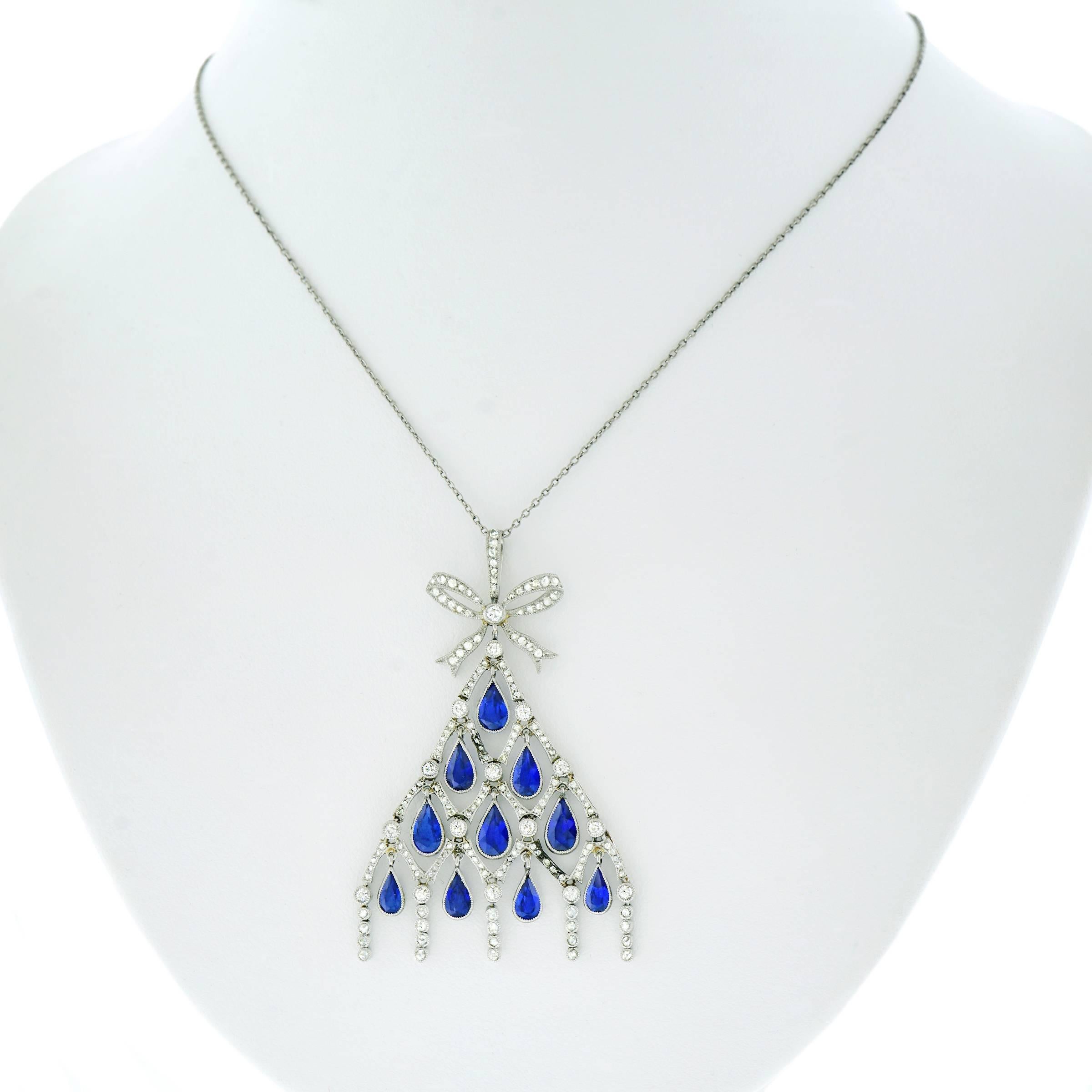 Art Deco Sapphire and Diamond Set Platinum Pendant 3