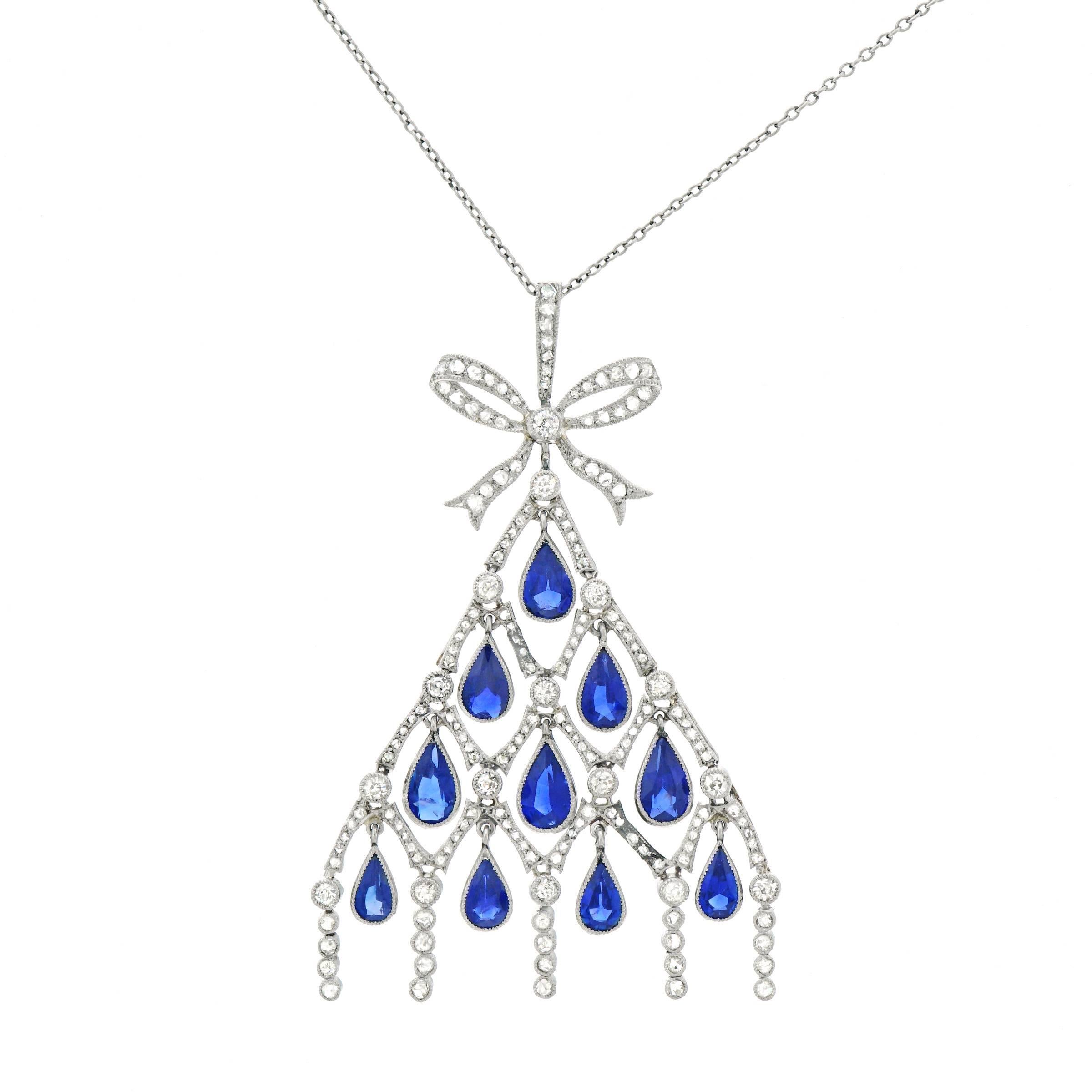 Art Deco Sapphire and Diamond Set Platinum Pendant