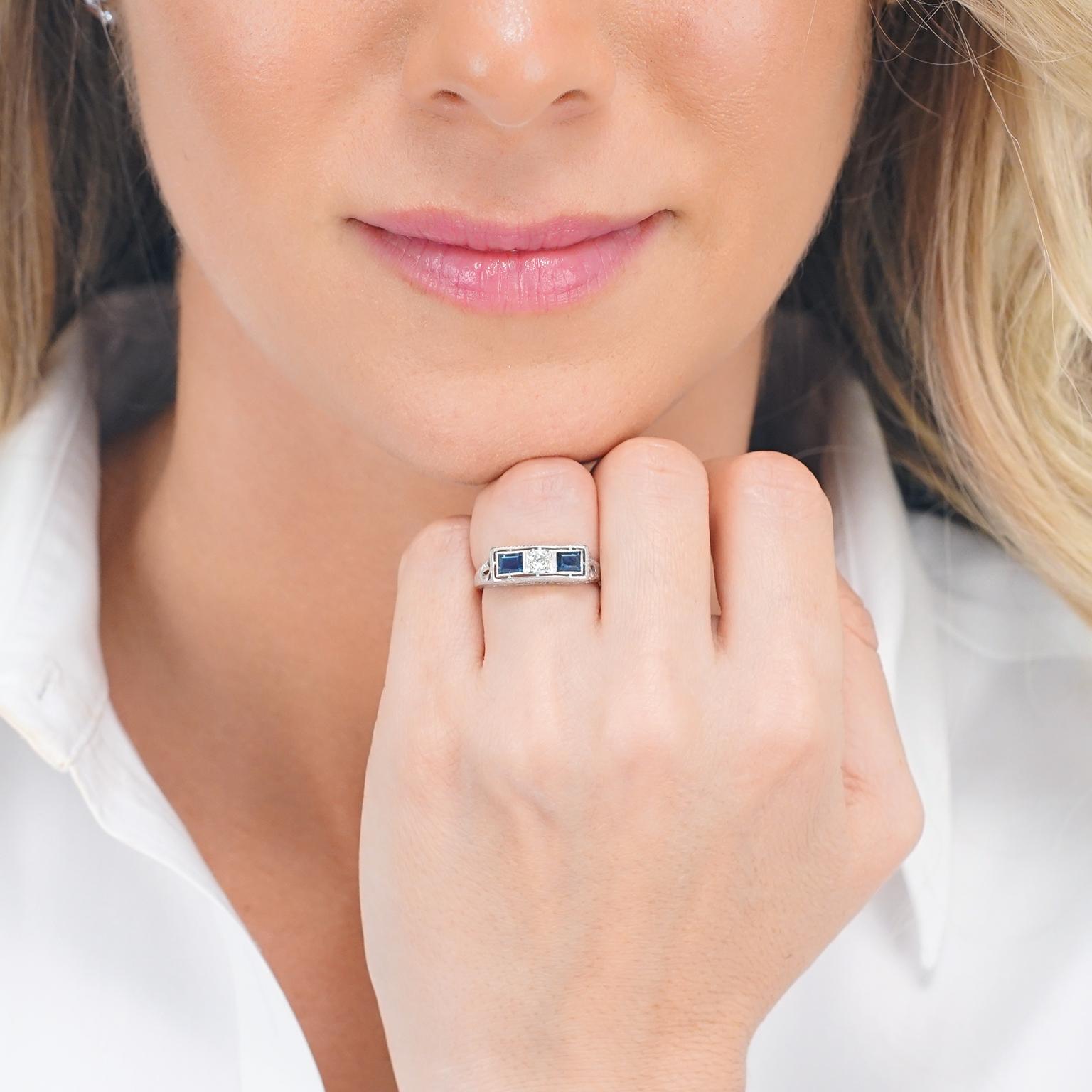 Women's Art Deco Sapphire and Diamond Set Platinum Ring