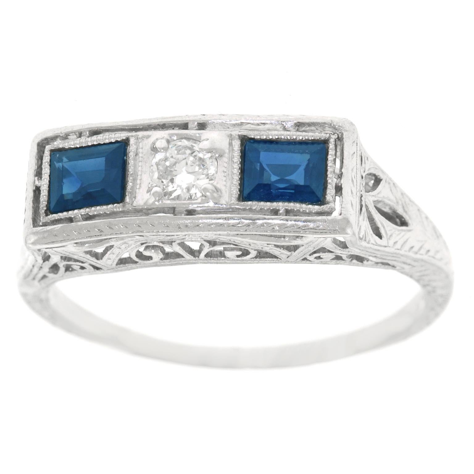 Art Deco Sapphire and Diamond Set Platinum Ring