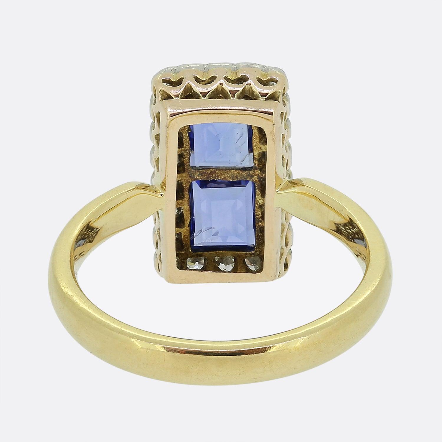Art Deco Sapphire and Diamond Tablet Ring In Good Condition For Sale In London, GB