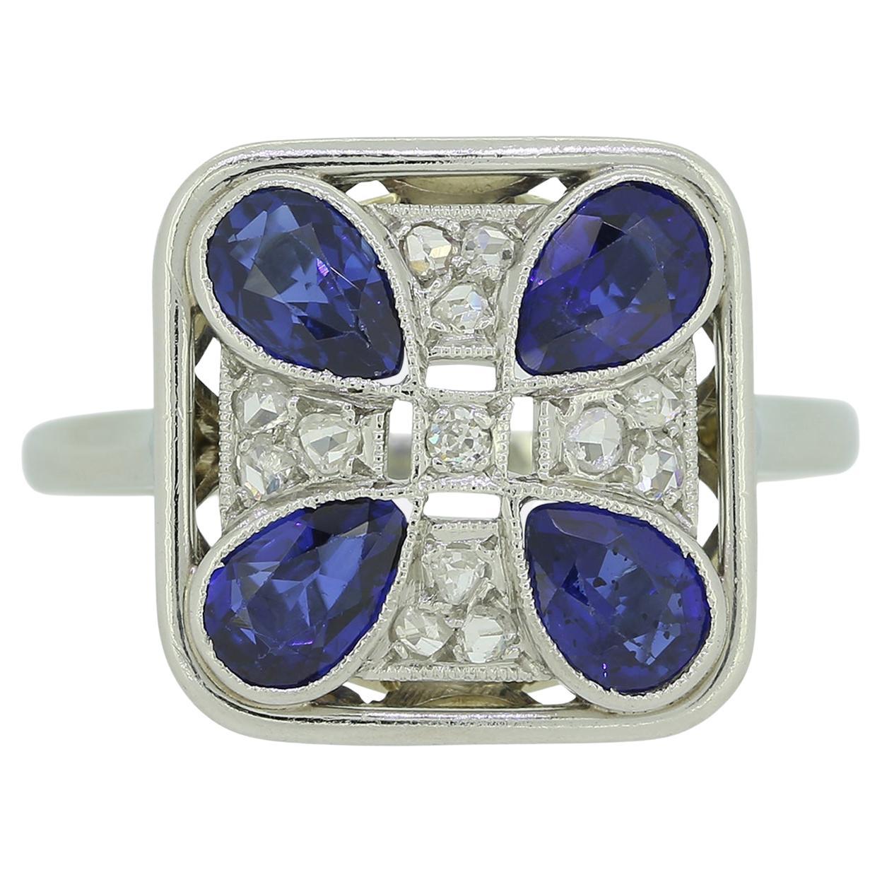 Art Deco Sapphire and Diamond Tablet Ring For Sale