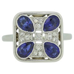 Vintage Art Deco Sapphire and Diamond Tablet Ring