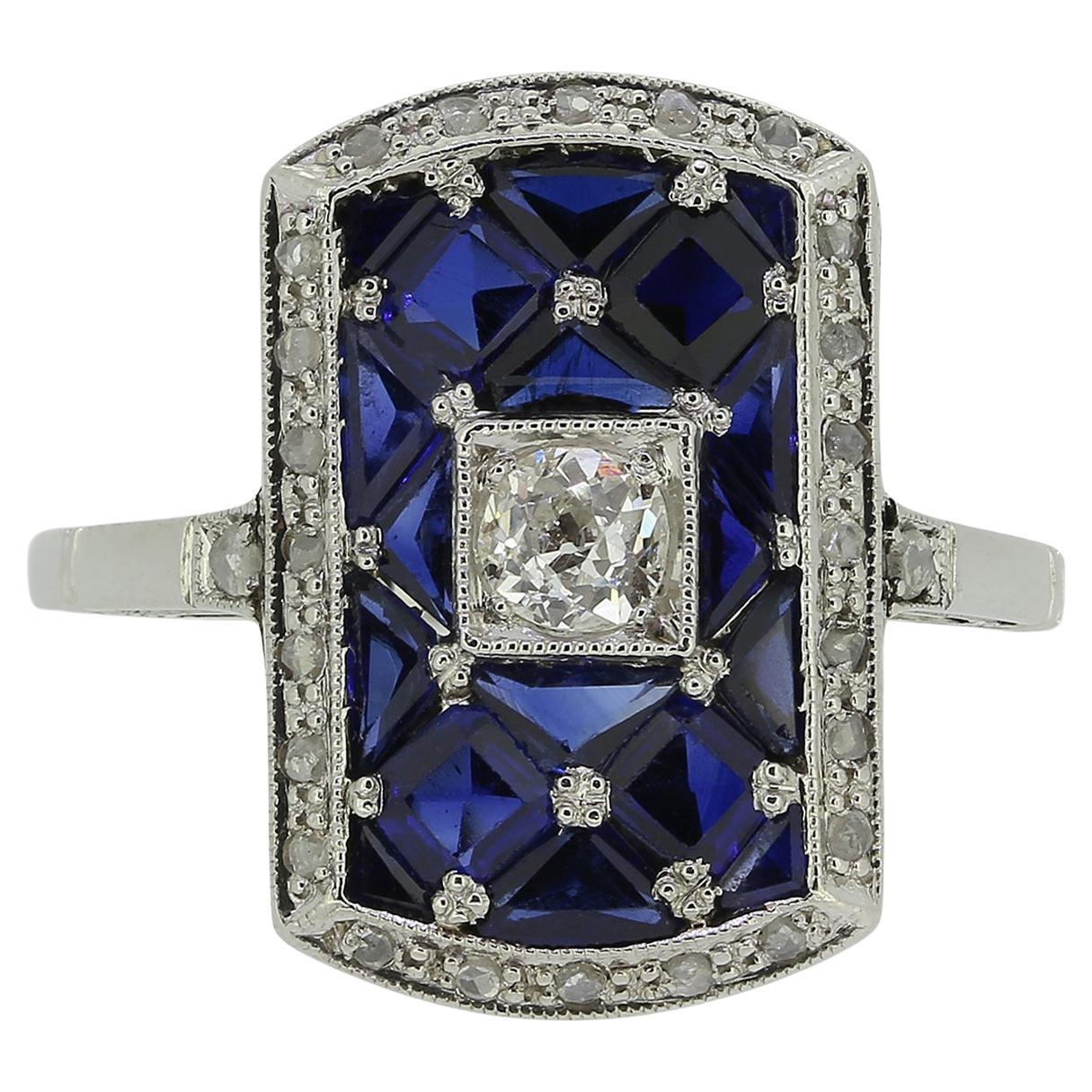 Art Deco Sapphire and Diamond Tablet Ring