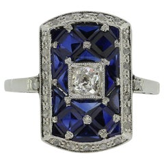 Bague de table Art déco en saphir et diamants