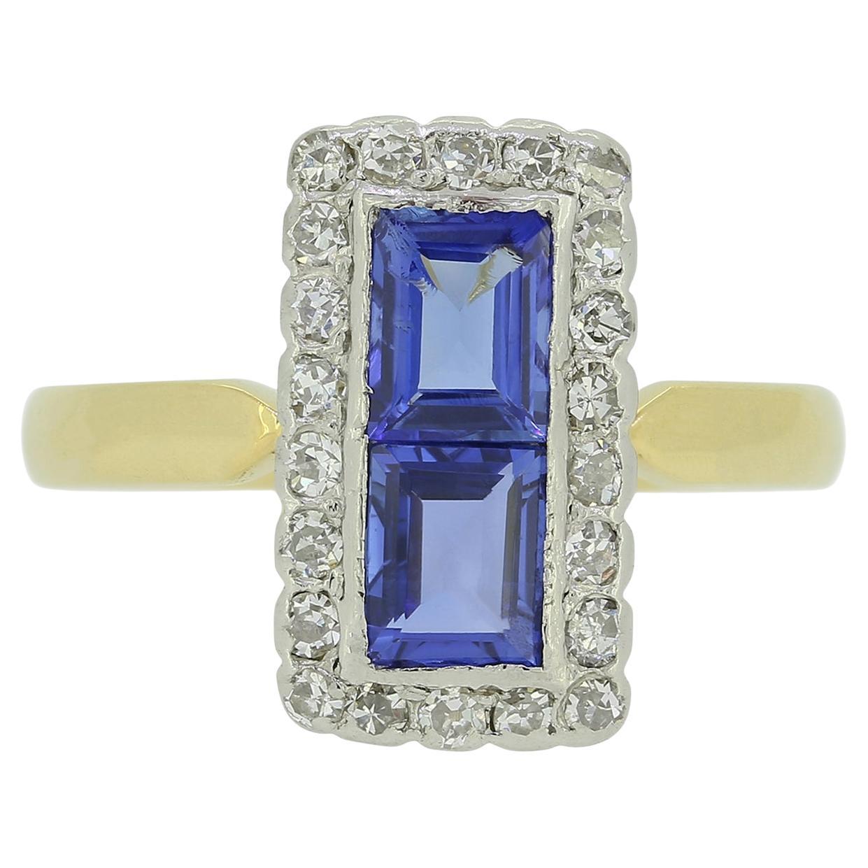 Art Deco Sapphire and Diamond Tablet Ring
