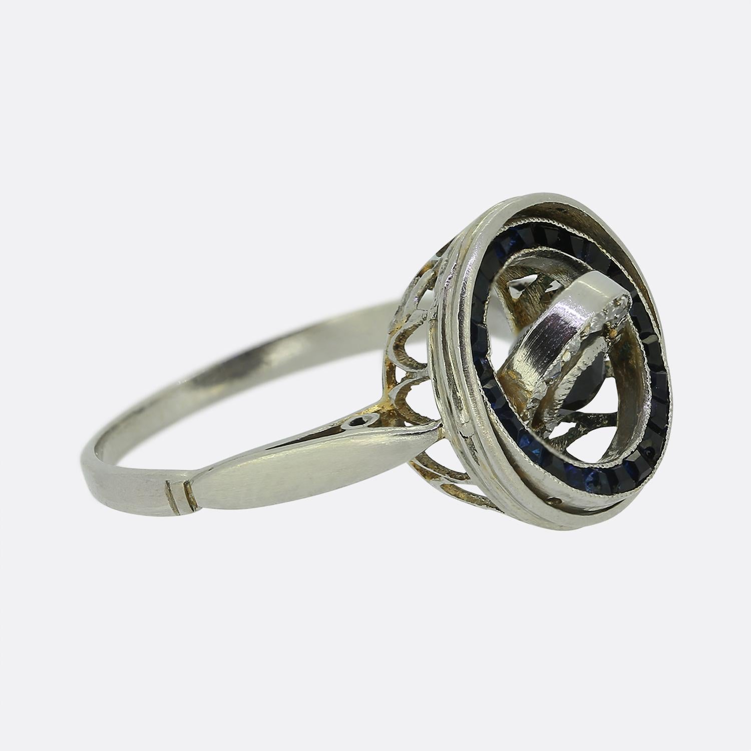 Anello Art Deco con zaffiro e diamante Target Flip In condizioni buone in vendita a London, GB