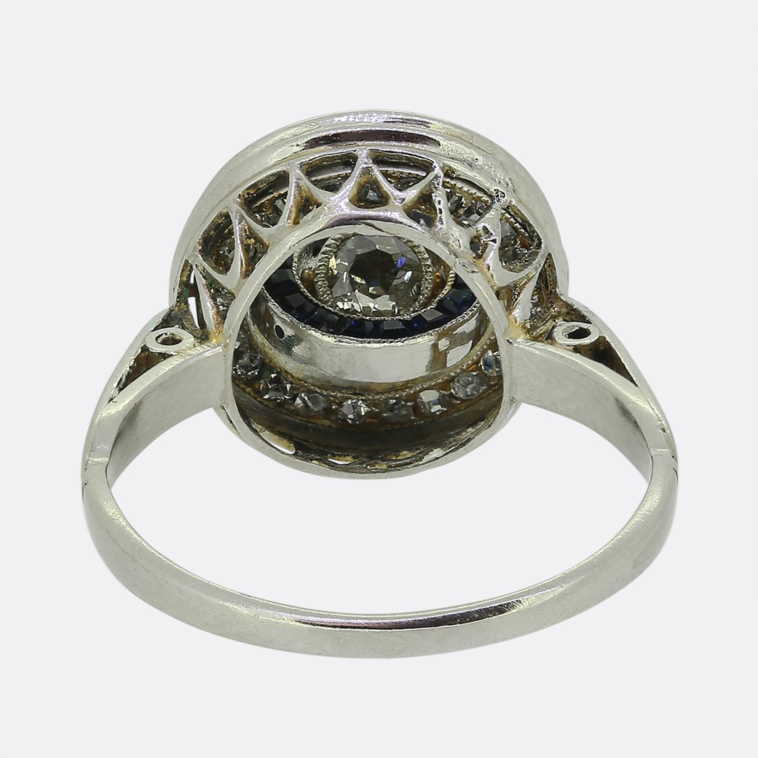 da uomo o donna Anello Art Deco con zaffiro e diamante Target Flip in vendita