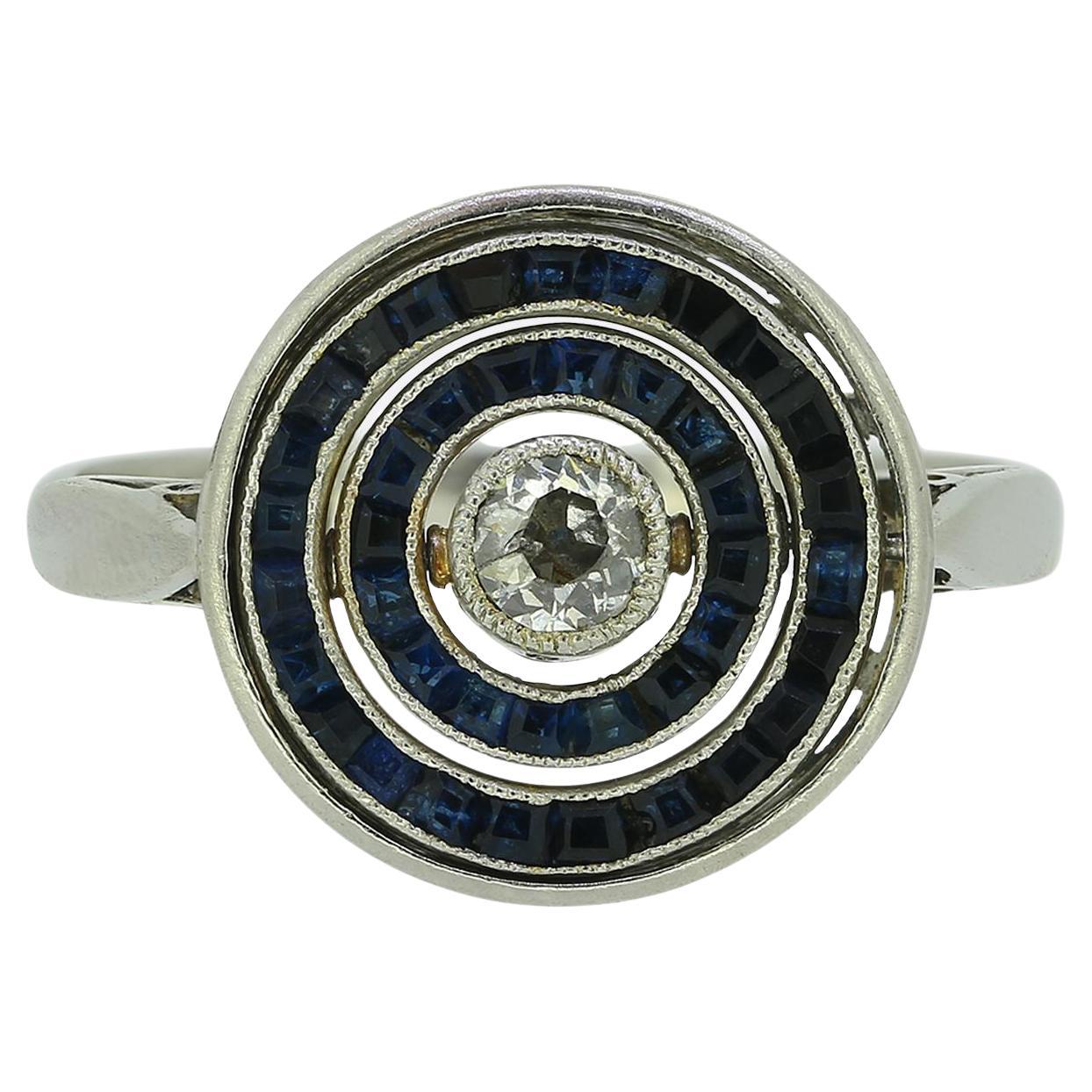 Art Deco Sapphire and Diamond Target Flip Ring