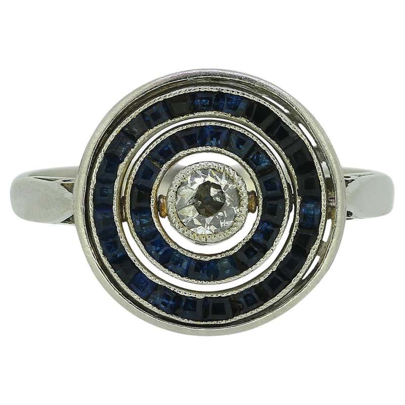 Art Deco Style Sapphire and Diamond Target Ring For Sale at 1stDibs