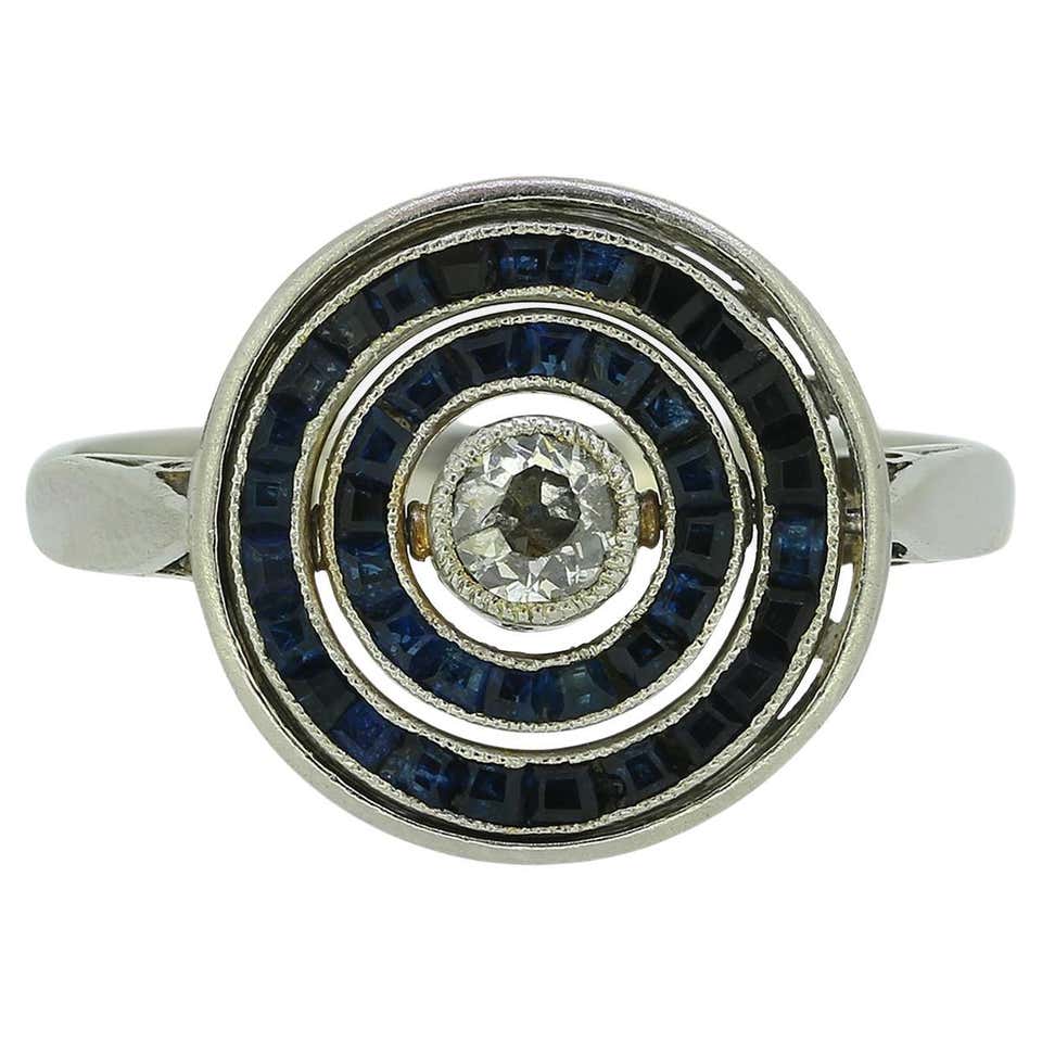 Art Deco Style Sapphire and Diamond Target Ring For Sale at 1stDibs