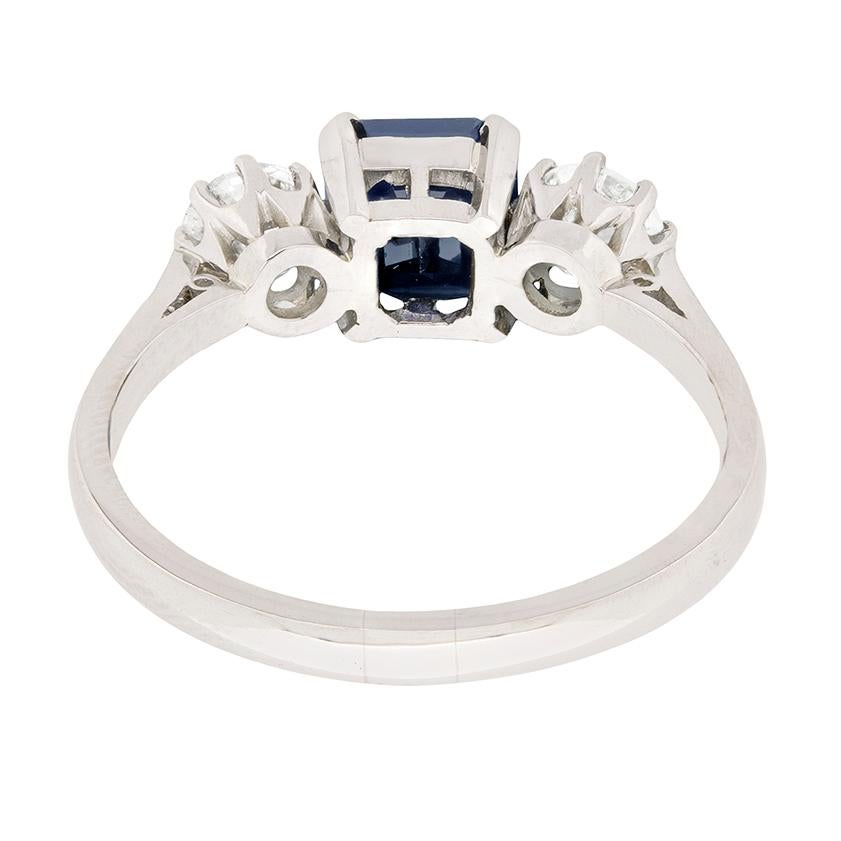 Women's or Men's Art Deco Sapphire and Diamond Three-Stone Ring, circa 1920s