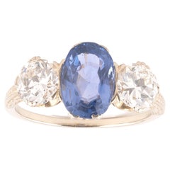 Art Deco Sapphire and Diamond Three Stone Ring, C.1930
