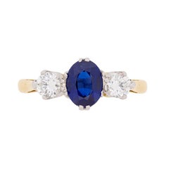 Art Deco Sapphire and Diamond Three-Stone Ring, circa 1930s