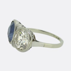 Art Deco Sapphire and Diamond Two-Stone Ring