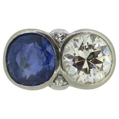 Art Deco Sapphire and Diamond Two-Stone Ring