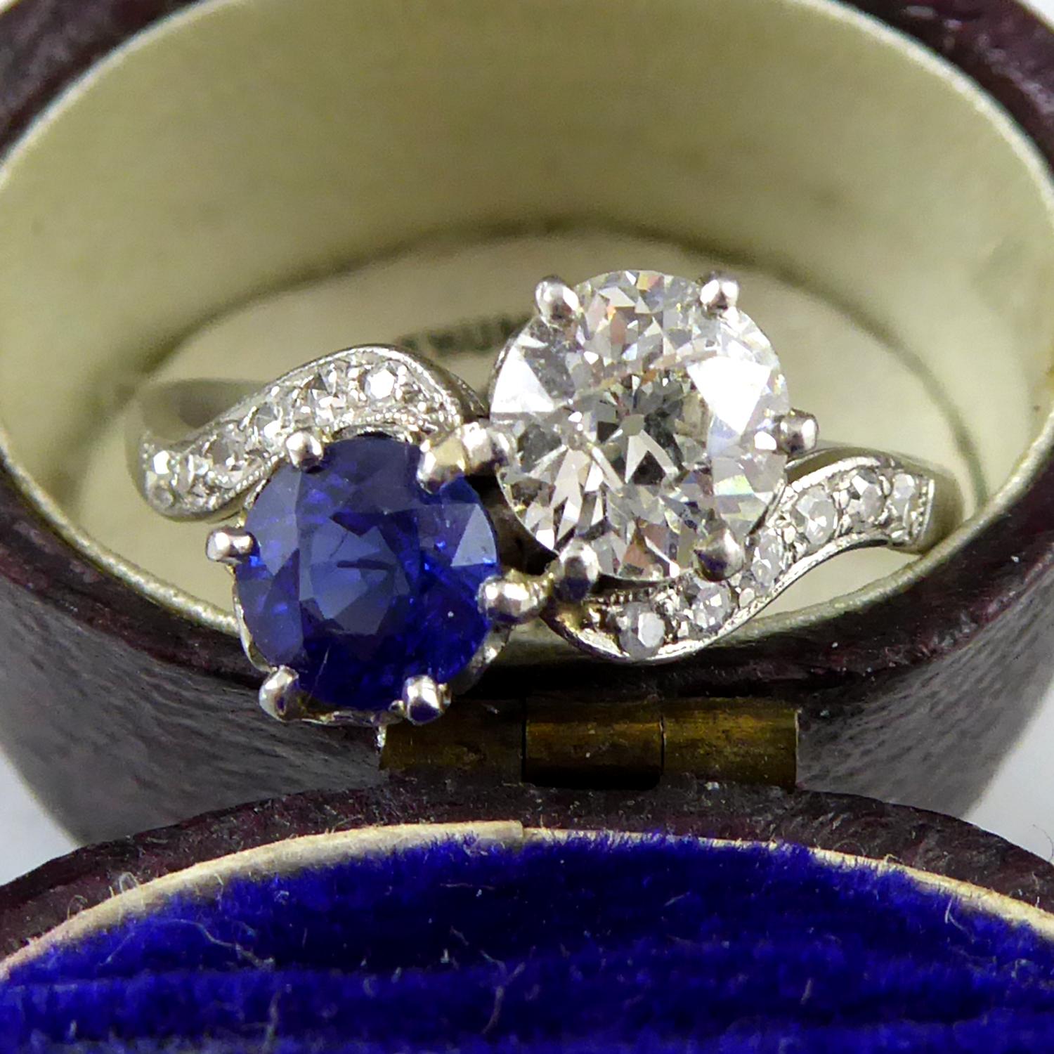 two stone ring diamond and sapphire