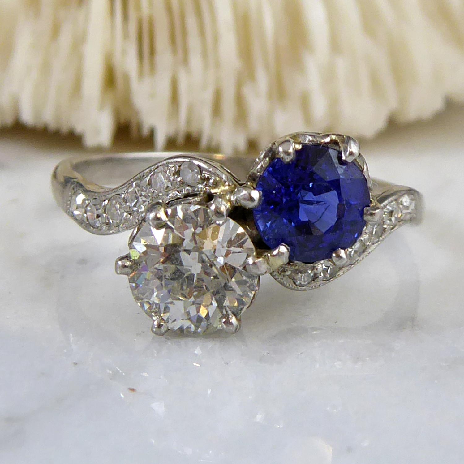 sapphire and diamond two stone ring