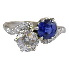 Art Deco Sapphire and Diamond Two-Stone Twist Engagement Ring, circa 1930s