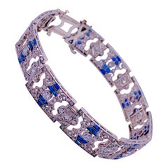 Vintage Art Deco Sapphire and Diamond White Gold Bracelet